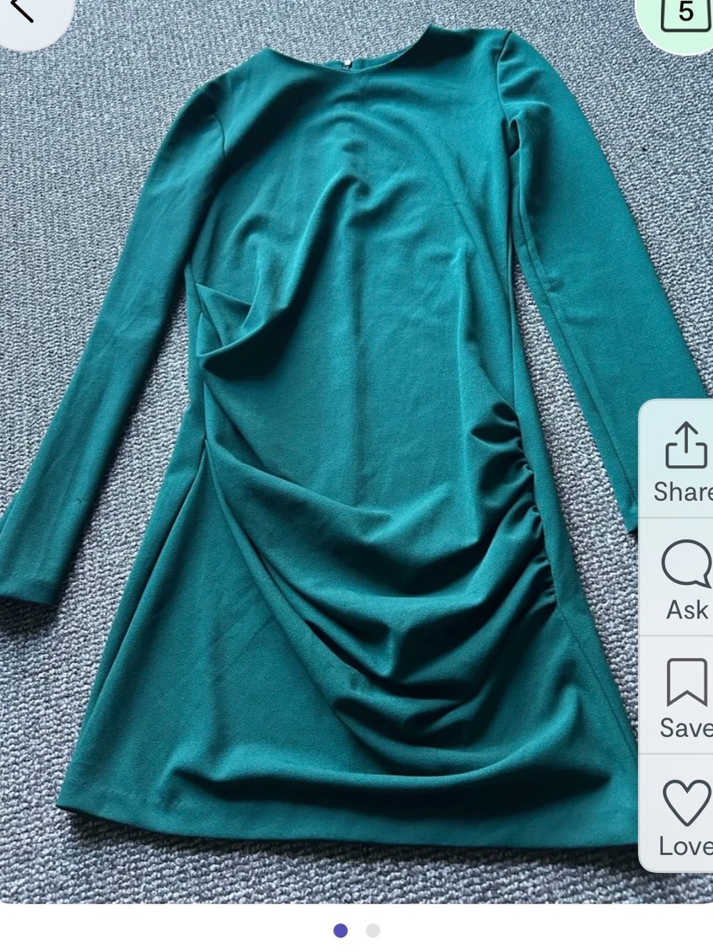 Zara Teal Long-Sleeve Ruched Shift Dress